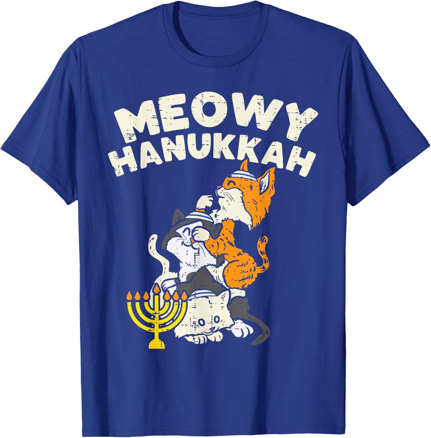 Meowy Hanukkah Cats Kitten Cute Hanukkah Pajamas Chanukah PJ T-Shirt - T-Shirt | Royal