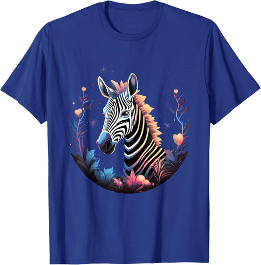 Zebra Floral Portrait African Animal Lovers Wildlife Safari T-Shirt - T-Shirt | Royal