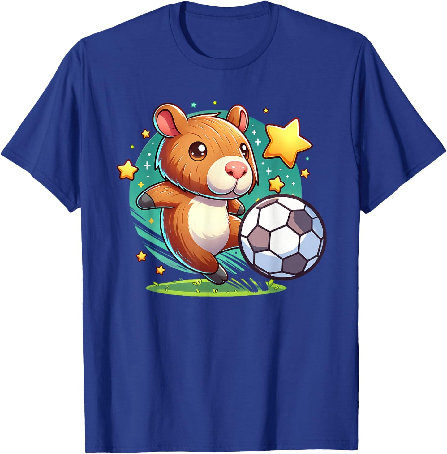 Soccer Player Capybara Kicking Soccer Ball Cute Girl Graphic T-Shirt - T-Shirt | Royal