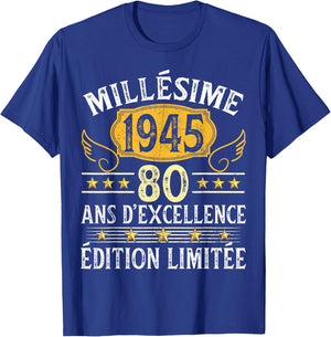Vintage 1945 80 Years Birthday Man Woman Vintage 1945 , Black, S T-Shirt - T-Shirt | Royal