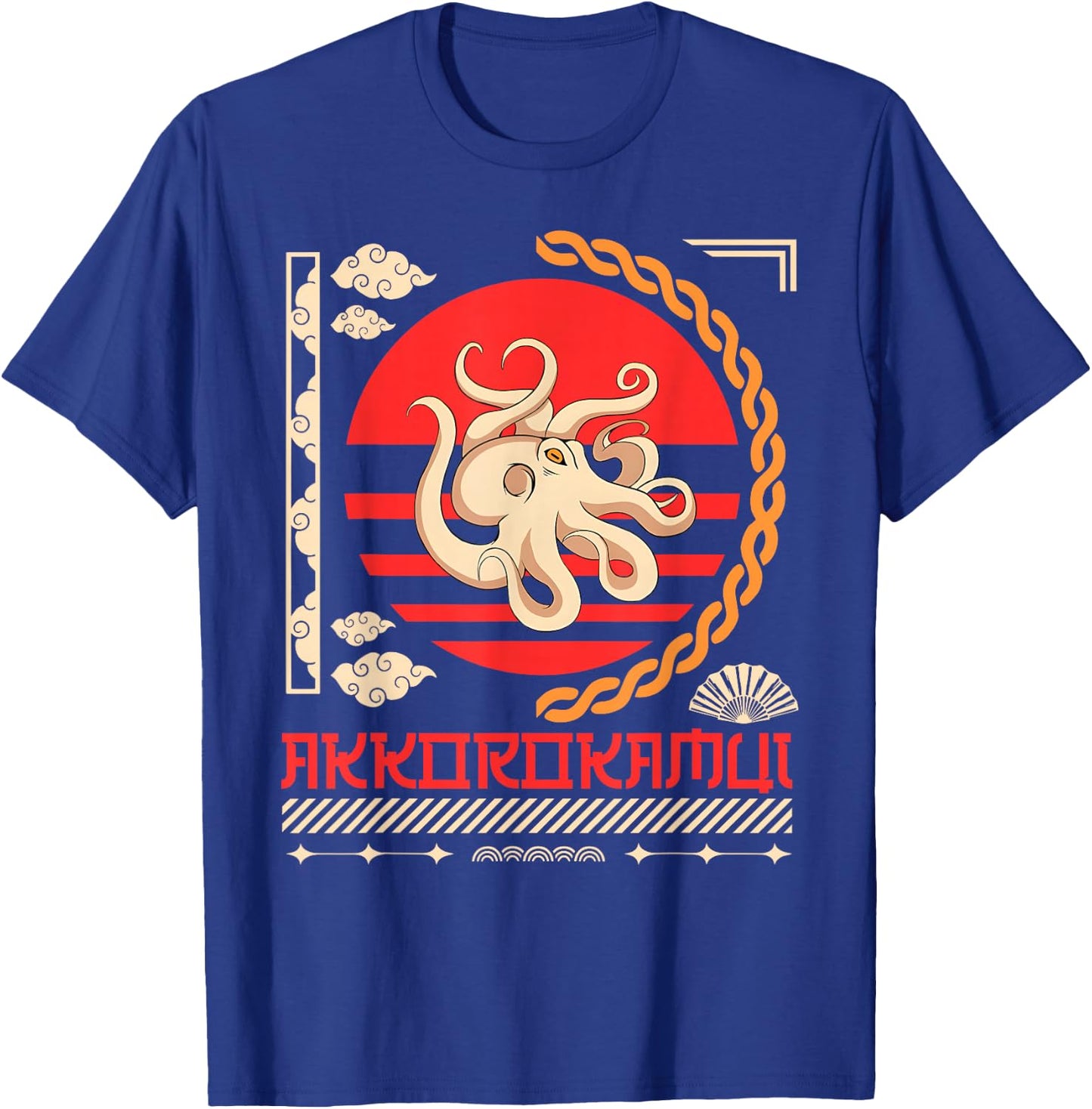 Japanese Mordern Vintage Graphical Octopus Art Men Women T-Shirt - T-Shirt | Royal