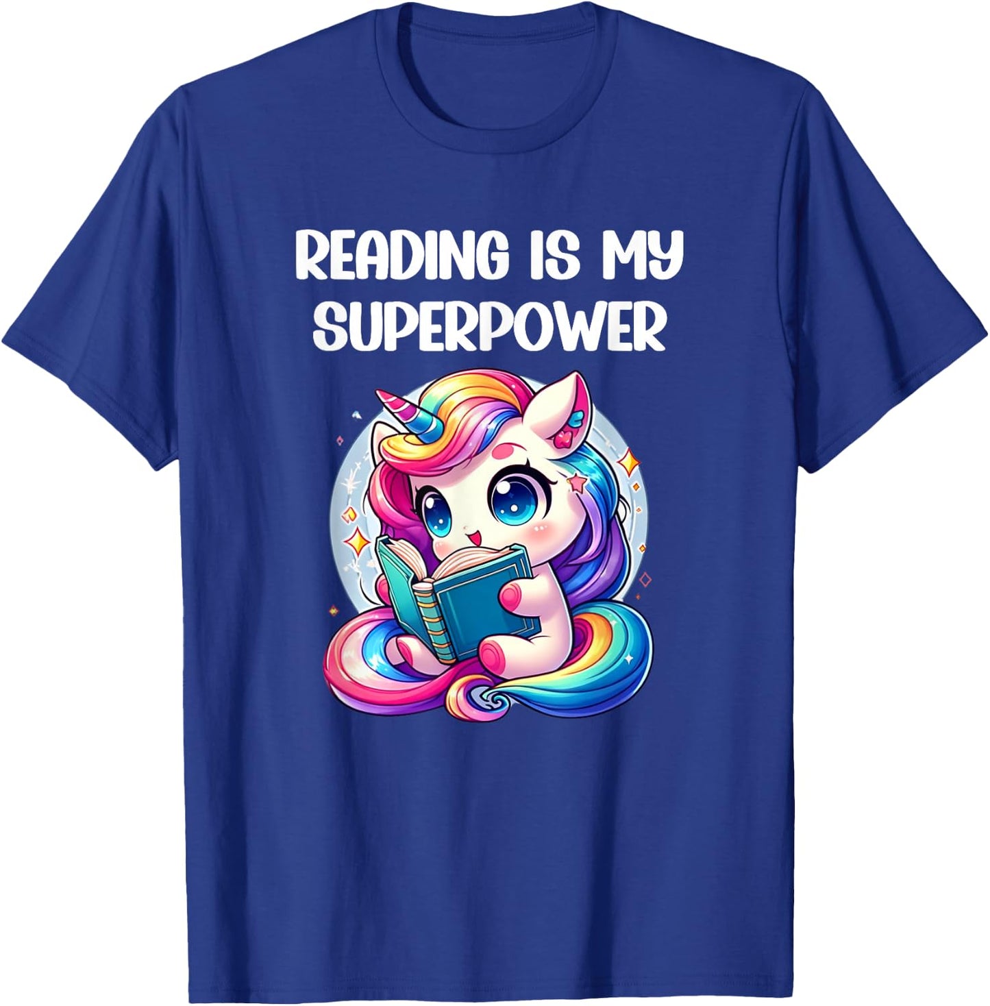 Kawaii Unicorn Reading Is My Super Power Kids T-Shirt - T-Shirt | Royal