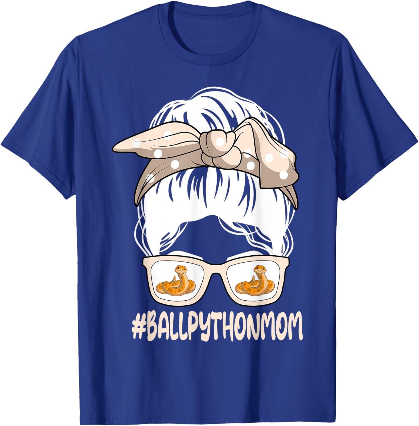 Ball Python Mom Ophiophile Messy Hair Bun Mother's Day T-Shirt - T-Shirt | Royal