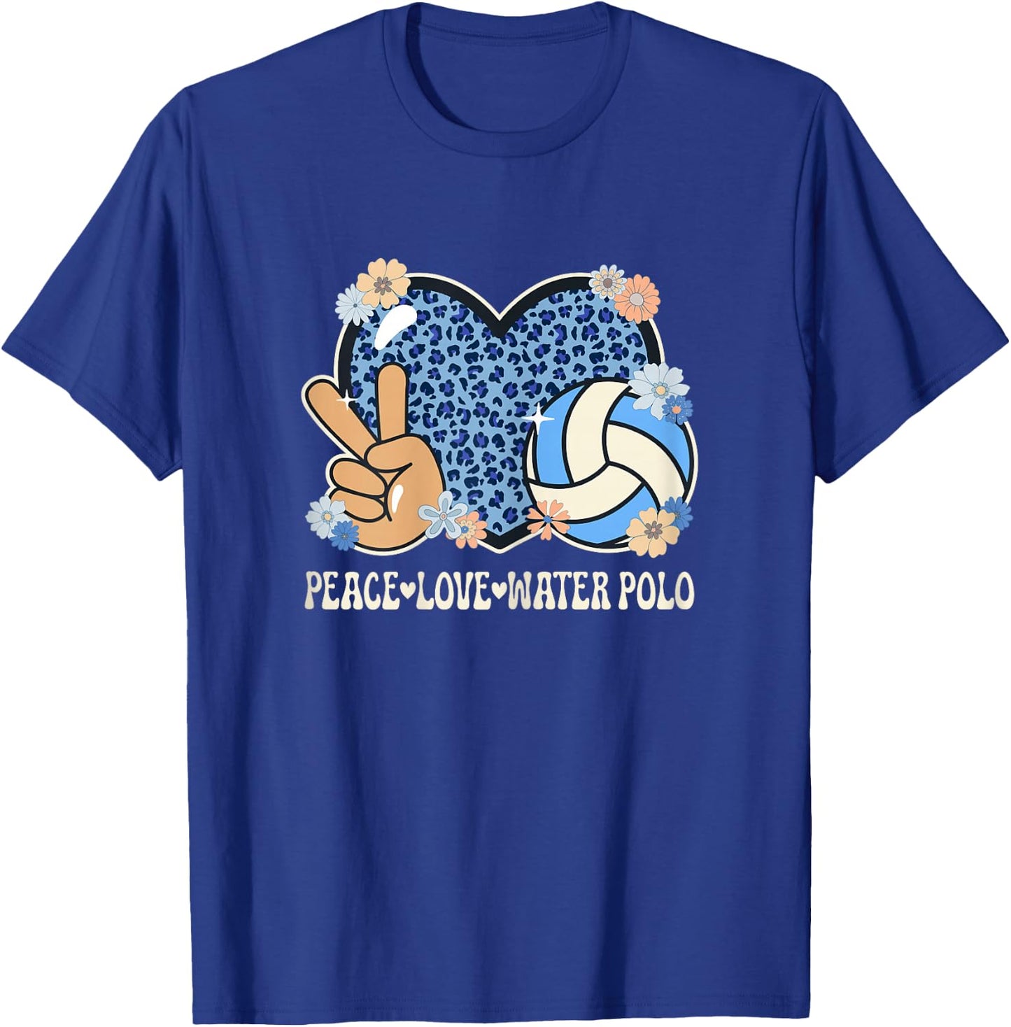 Peace Love Water Polo Lover Leopard Print Women Water Polo T-Shirt - T-Shirt | Royal