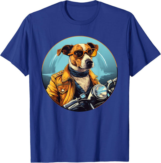 Jack Russell Terrier Biker Funny Dog Motorcycle T-Shirt - T-Shirt | Royal