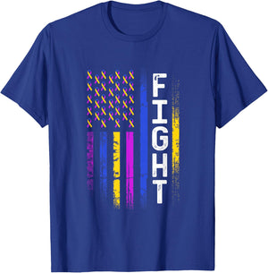 Bladder Cancer Flag Purple Yellow Blue Ribbon Awareness T-Shirt - T-Shirt | Royal