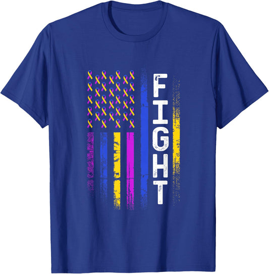 Bladder Cancer Flag Purple Yellow Blue Ribbon Awareness T-Shirt - T-Shirt | Royal