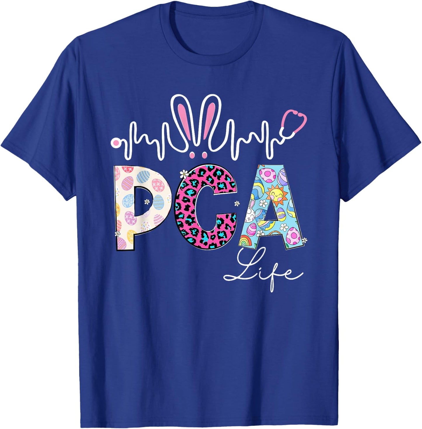 PCA Life Stethoscope Leopard Cute Easter Bunny Easter Day T-Shirt - T-Shirt | Royal