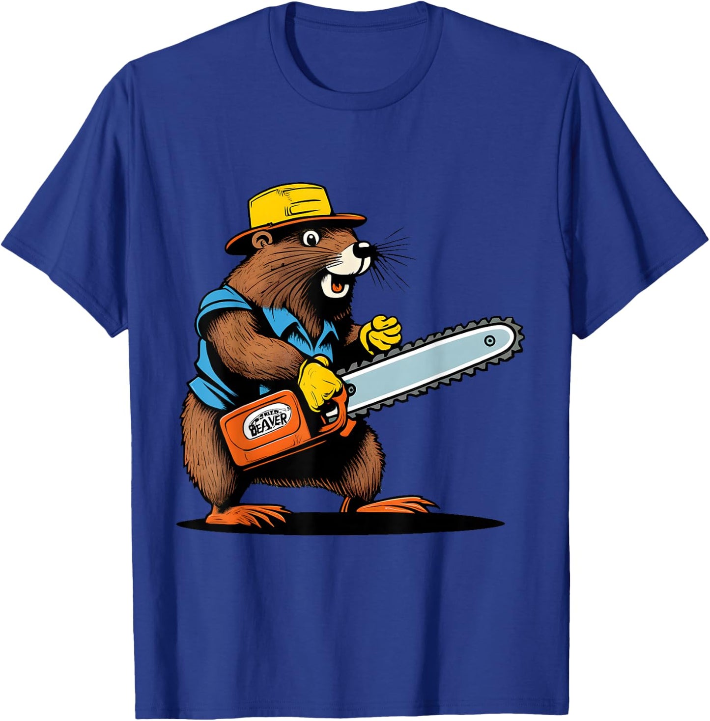 Lumber Jack Beaver with Chainsaw - Retro Comic Art Funny T-Shirt - T-Shirt | Royal