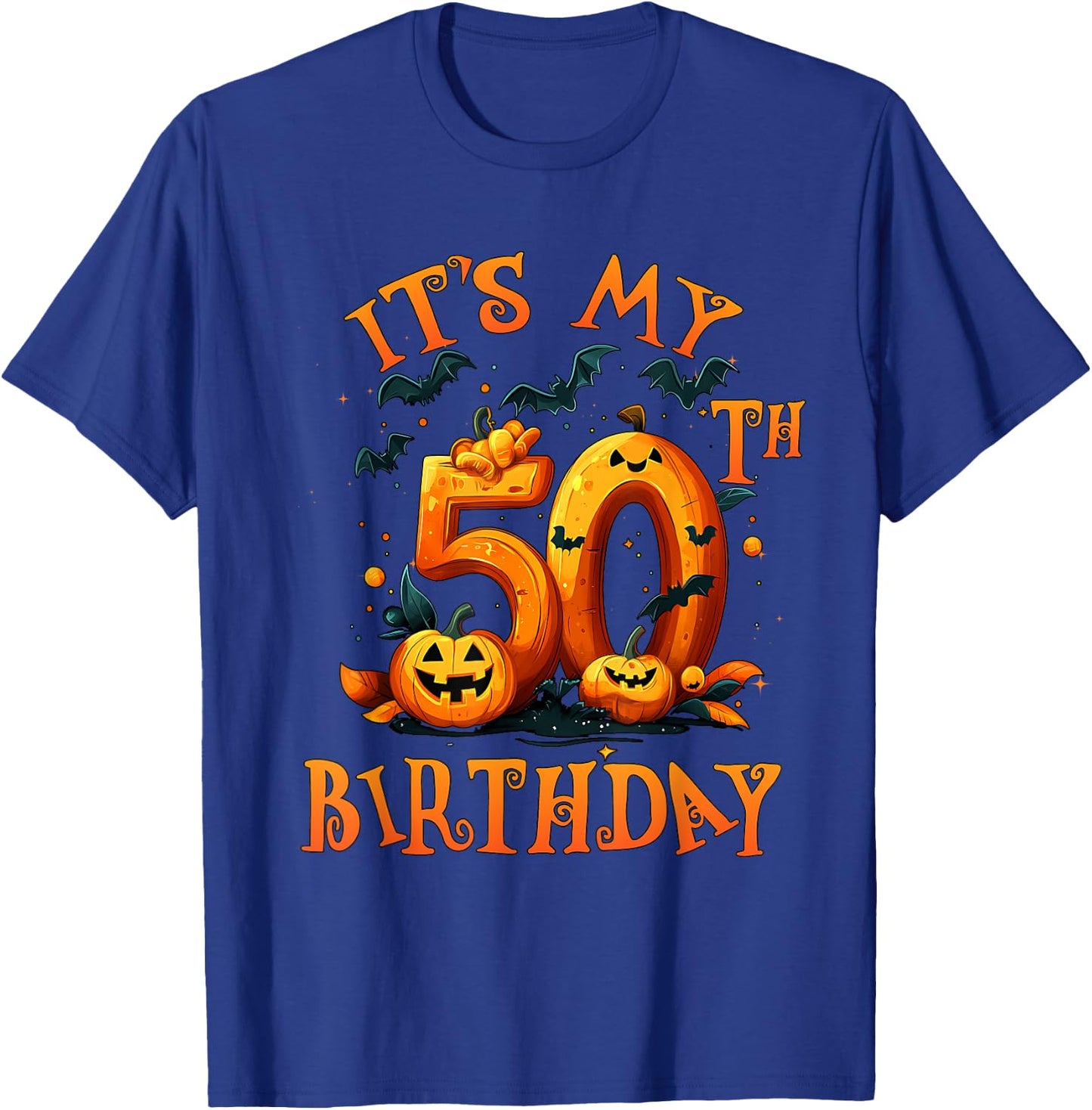 Boo It's My 50th Birthday Halloween Pumpkin 50 Years Old T-Shirt - T-Shirt | Royal