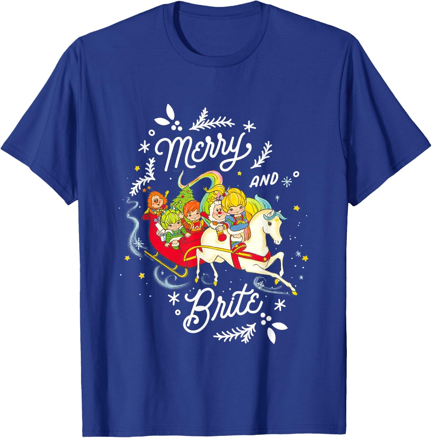 Rainbow Brite Christmas Merry & Brite Sleigh Ride T-Shirt - T-Shirt | Royal