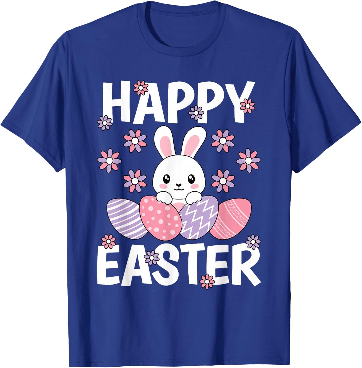 Cute Happy Easter Bunny Rabbit Egg Women Girls Kids T-Shirt - T-Shirt | Royal