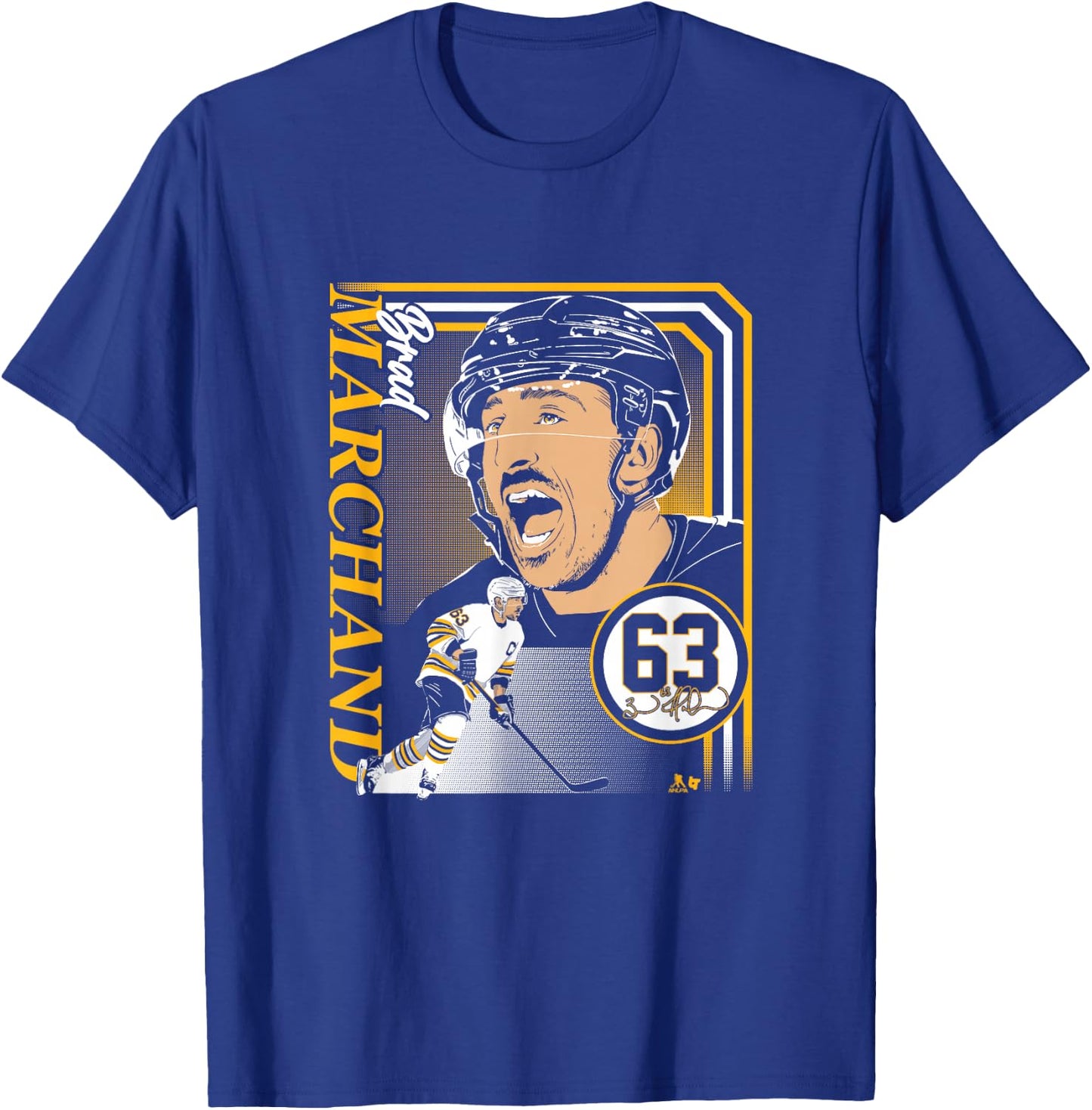 Brad Marchand: Collage Frame - Boston Hockey T-Shirt - T-Shirt | Royal