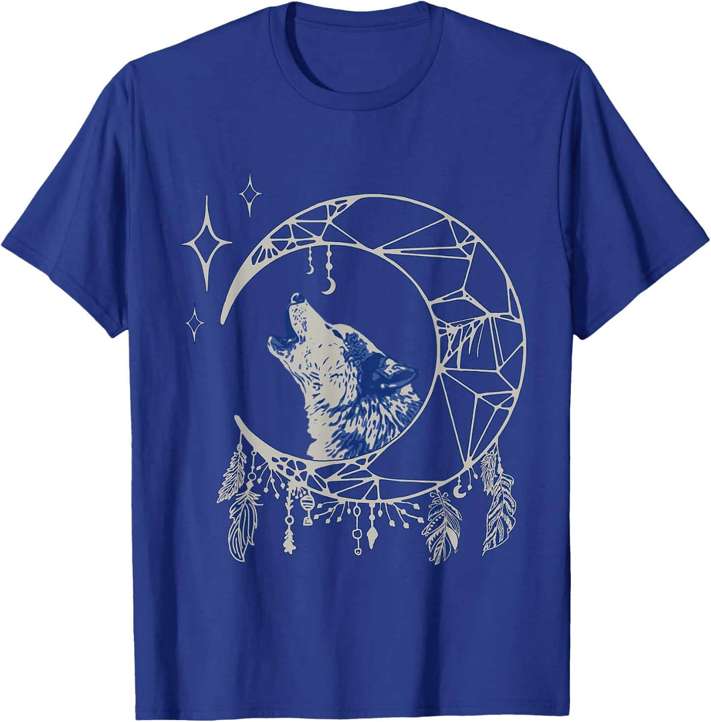 Wolf Moon Howling Wolf Indian Feathers Stars Dream Catcher T-Shirt - T-Shirt | Royal