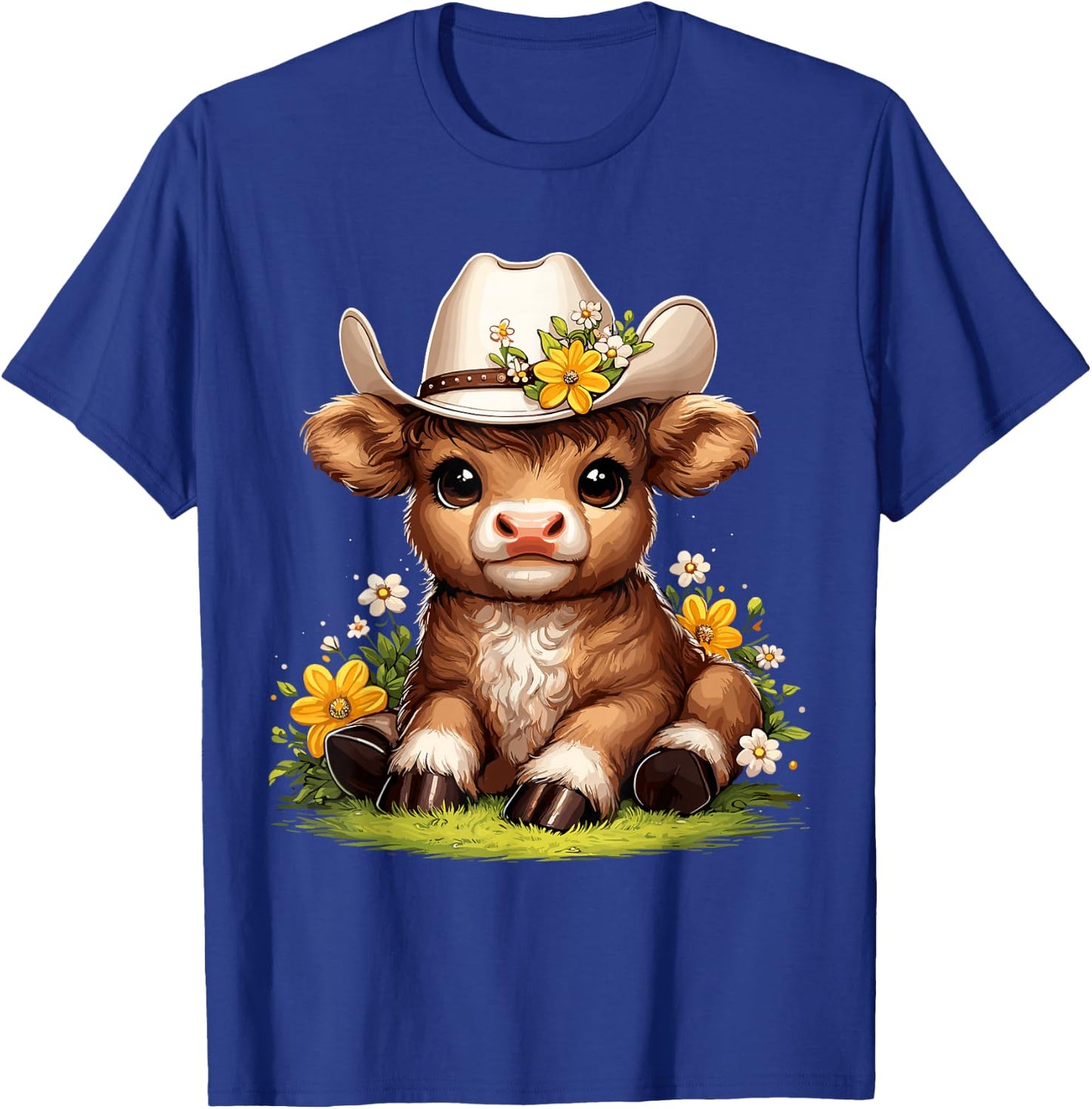 Scottish Highland Cow Flowers Cattle Hairy Cow T-Shirt - T-Shirt | Royal