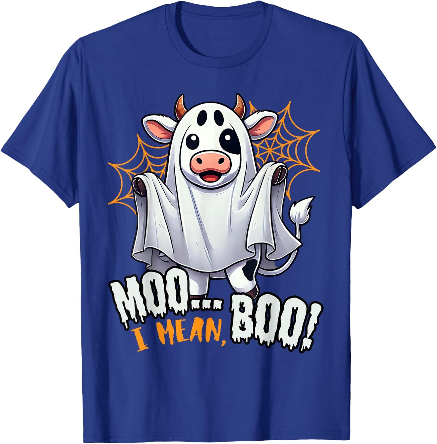 Moo I Mean Boo Funny Cow Ghost Halloween 2025 Costume T-Shirt - T-Shirt | Royal