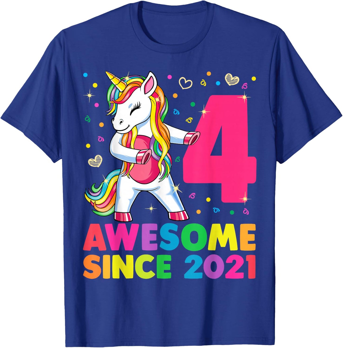 4 Years Old Unicorn Flossing 4th Birthday Girl Unicorn Party T-Shirt - T-Shirt | Royal