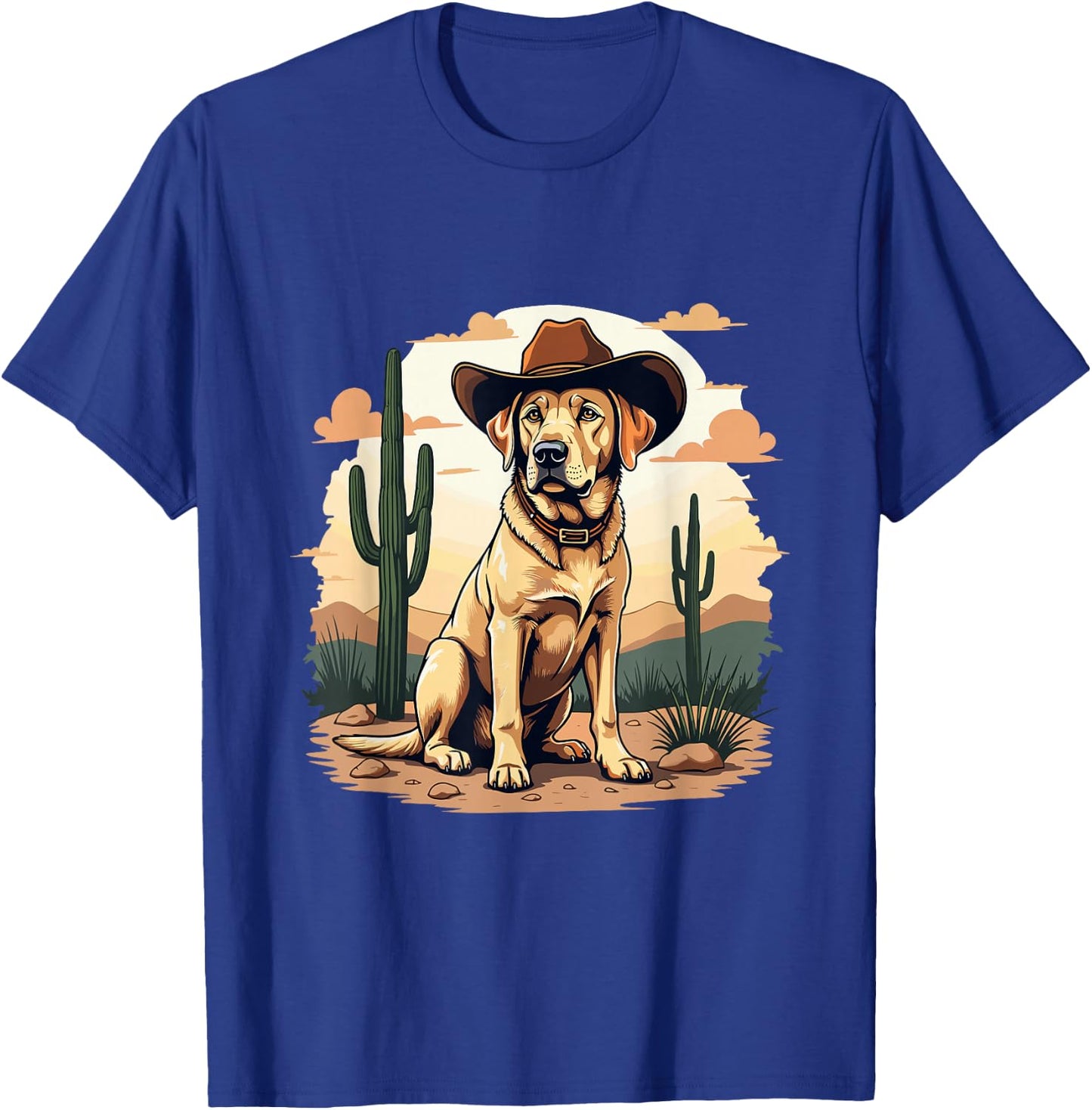 Labrador Cowboy Hat Cactus Desert Funny Lab Dog T-Shirt - T-Shirt | Royal