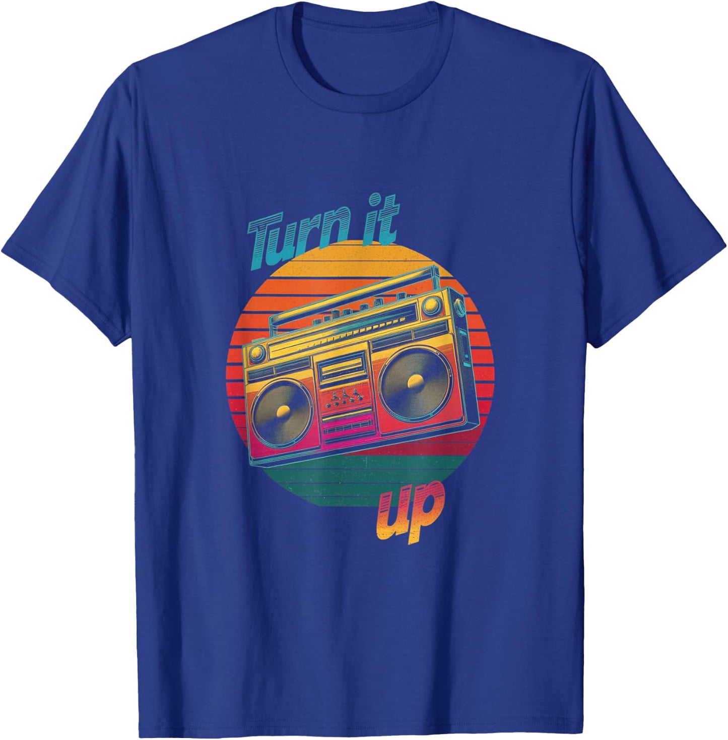 Retro Boombox Turn It Up Design T-Shirt - T-Shirt | Royal