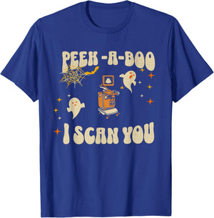 Retro Ultrasound Peek-A-Boo Halloween Ghost Sonography Crew T-Shirt - T-Shirt | Royal