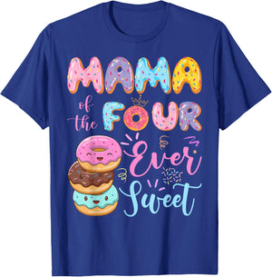 Mama of The Four Ever Sweet Donut 4th Birthday Girl T-Shirt - T-Shirt | Royal