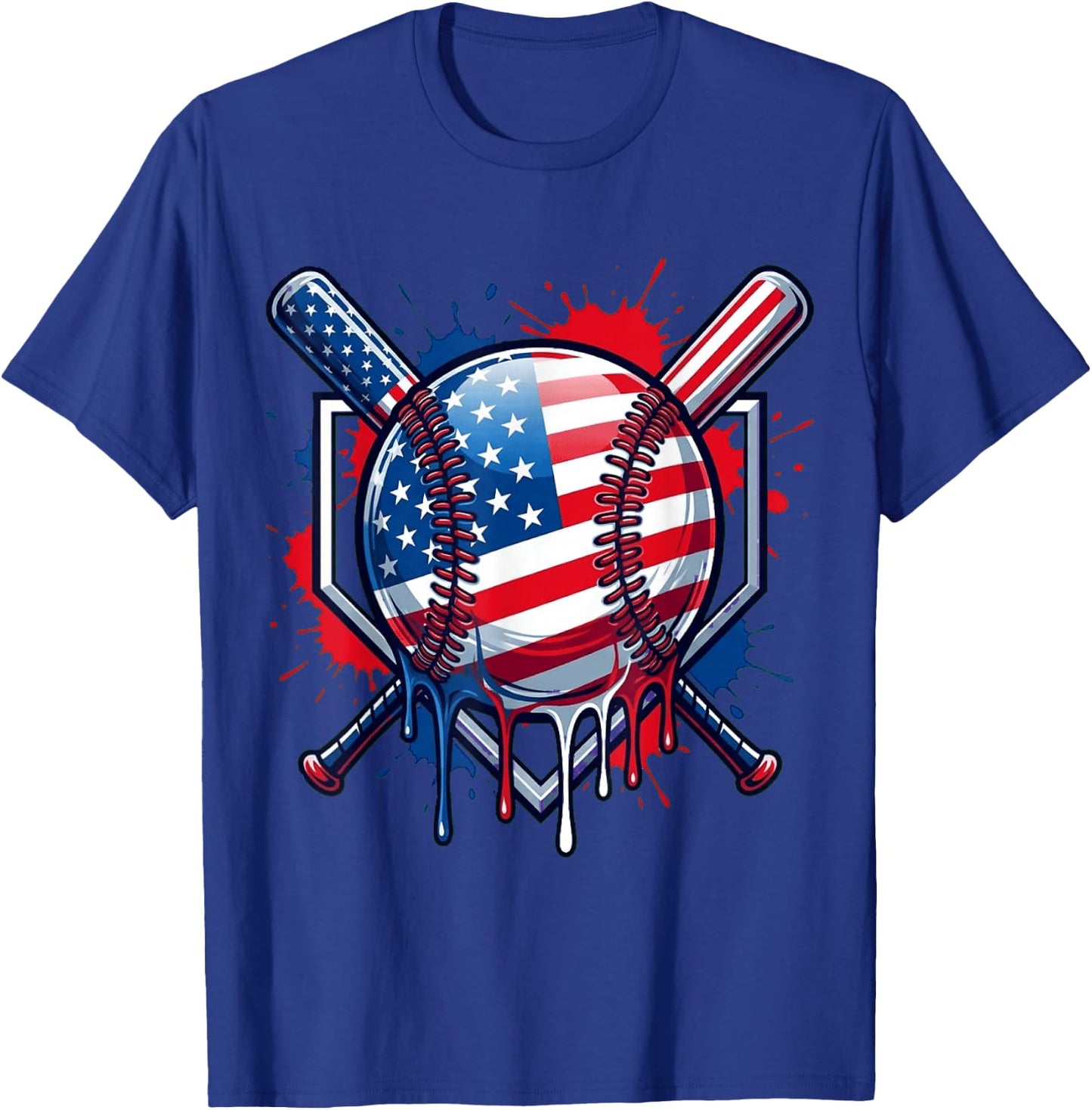Baseball Drip American Flag Men Women Kids Youth 4th of July T-Shirt - T-Shirt | Royal