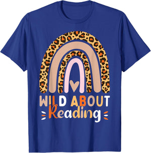 Leopard Teacher Wild About Reading Books Reader Librarian T-Shirt - T-Shirt | Royal
