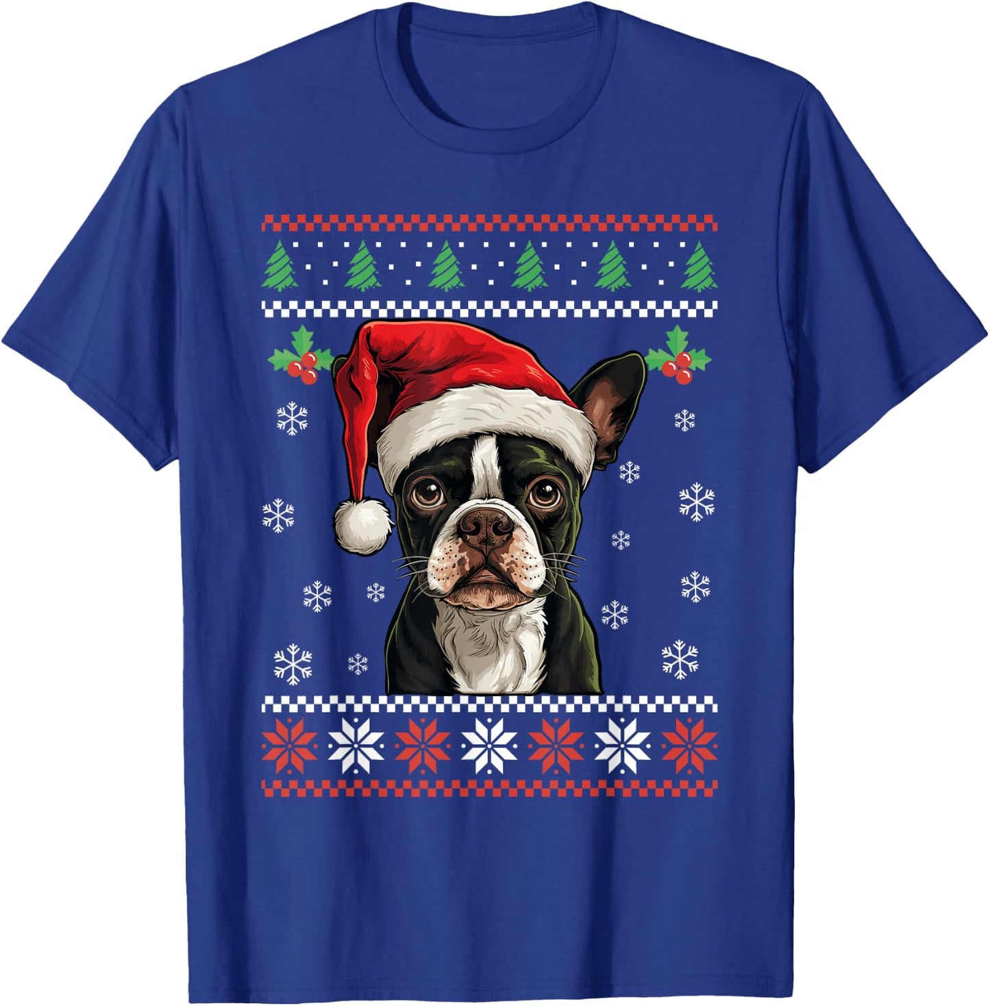 Boston Terrier Ugly Christmas Sweater Xmas For Adults Kids T-Shirt - T-Shirt | Royal