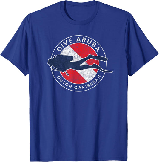 Aruba Scuba Dive Vintage Diving Flag and T-Shirt - T-Shirt | Royal