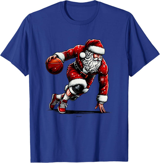 Santa Claus Playing and Driving the Basketball Christmas T-Shirt - T-Shirt | Royal