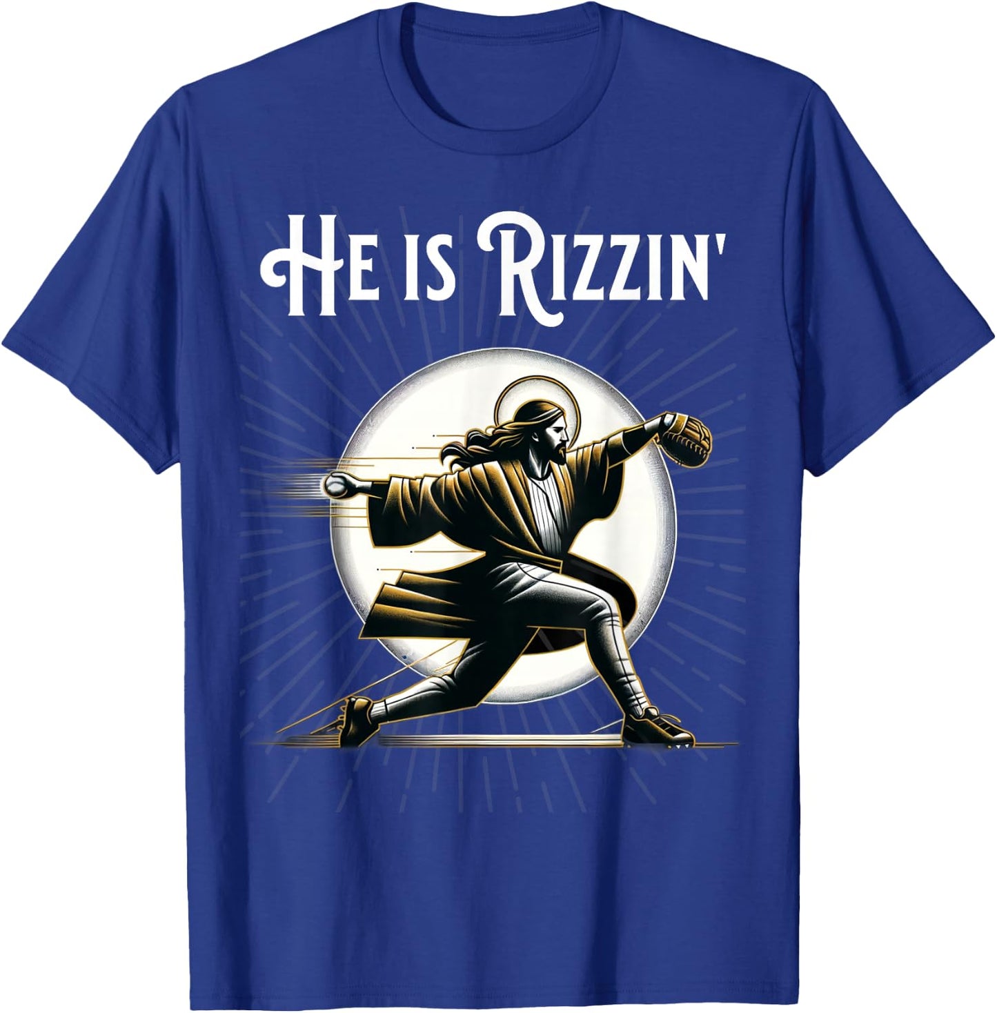 Funny He is Rizzin Pitching Jesus Playing Baseball T-Shirt - T-Shirt | Royal