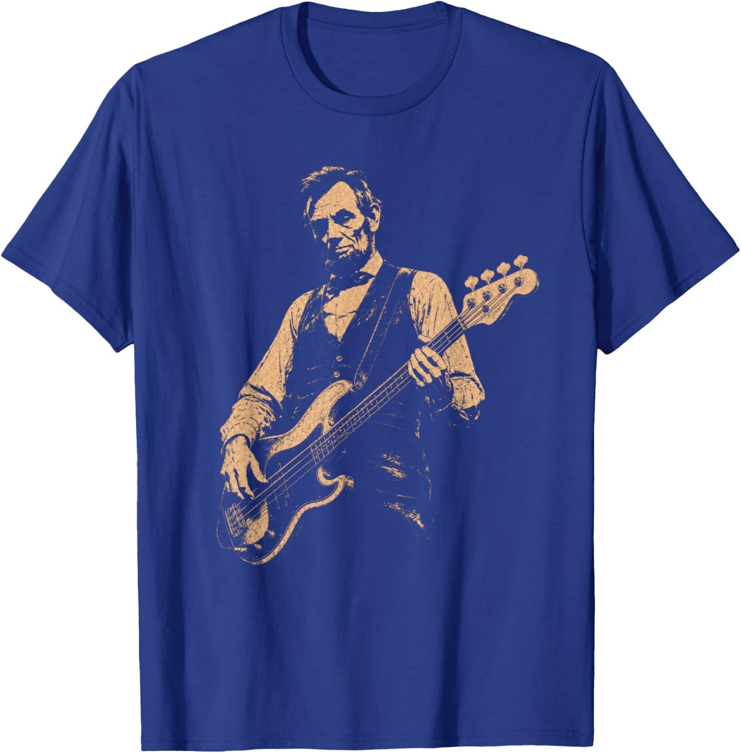 Funny Abraham Lincoln Playing Bass Guitar Abe Bassist Humor T-Shirt - T-Shirt | Royal