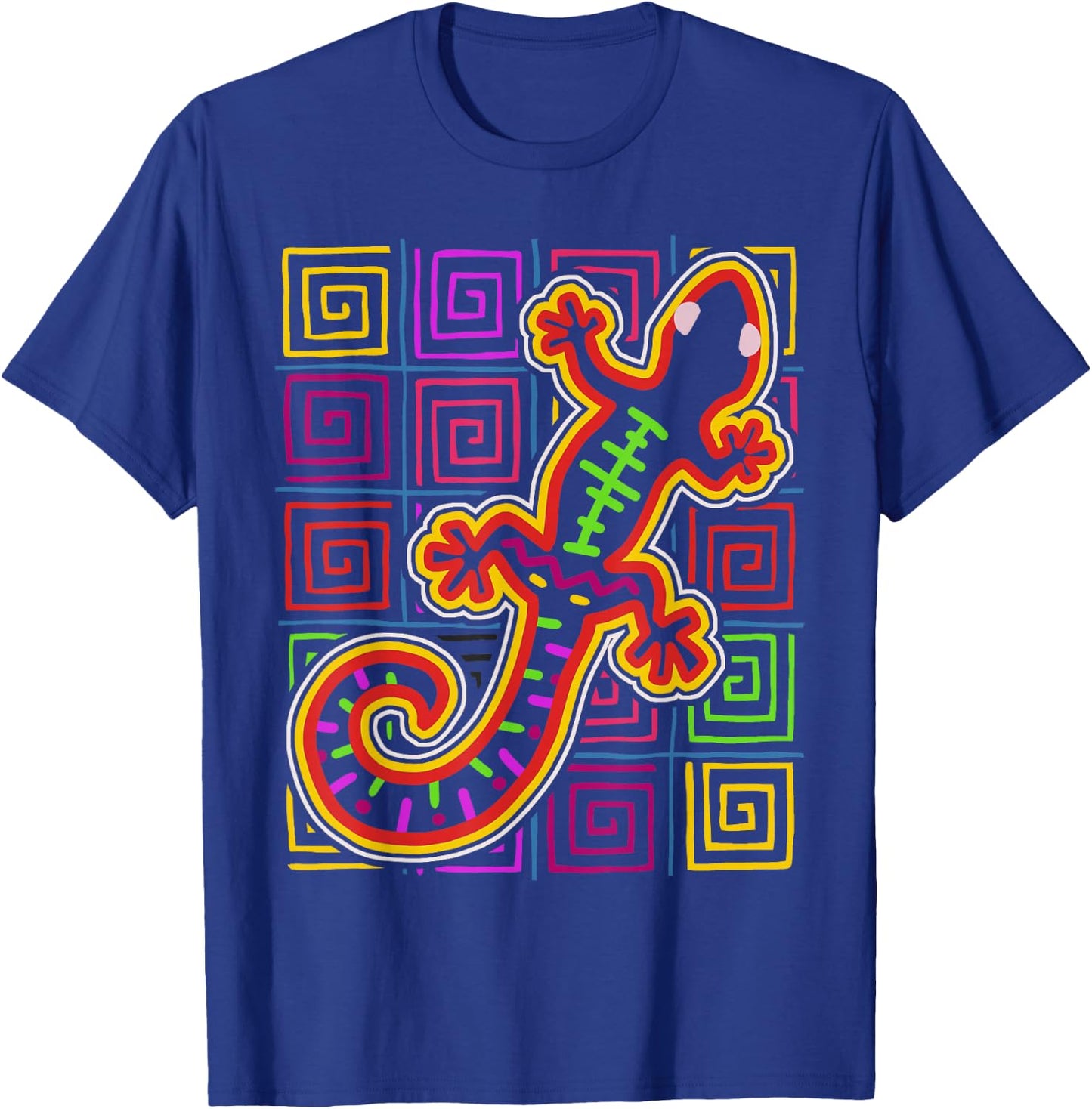 Gecko Lizard Mola Art by Panama Kuna Tribe T-Shirt - T-Shirt | Royal
