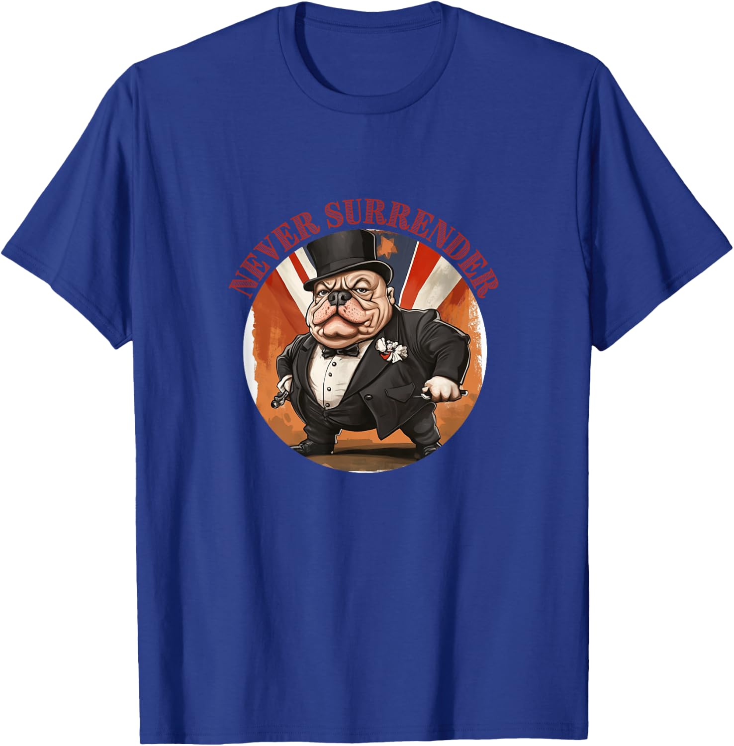 Winston Churchill British Bulldog Cartoon Never Surrender , Black, S T-Shirt - T-Shirt | Royal