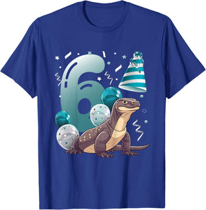 Kids 6th Komodo Dragon Birthday Party Six Year Old Komodo Dragon T-Shirt - T-Shirt | Royal