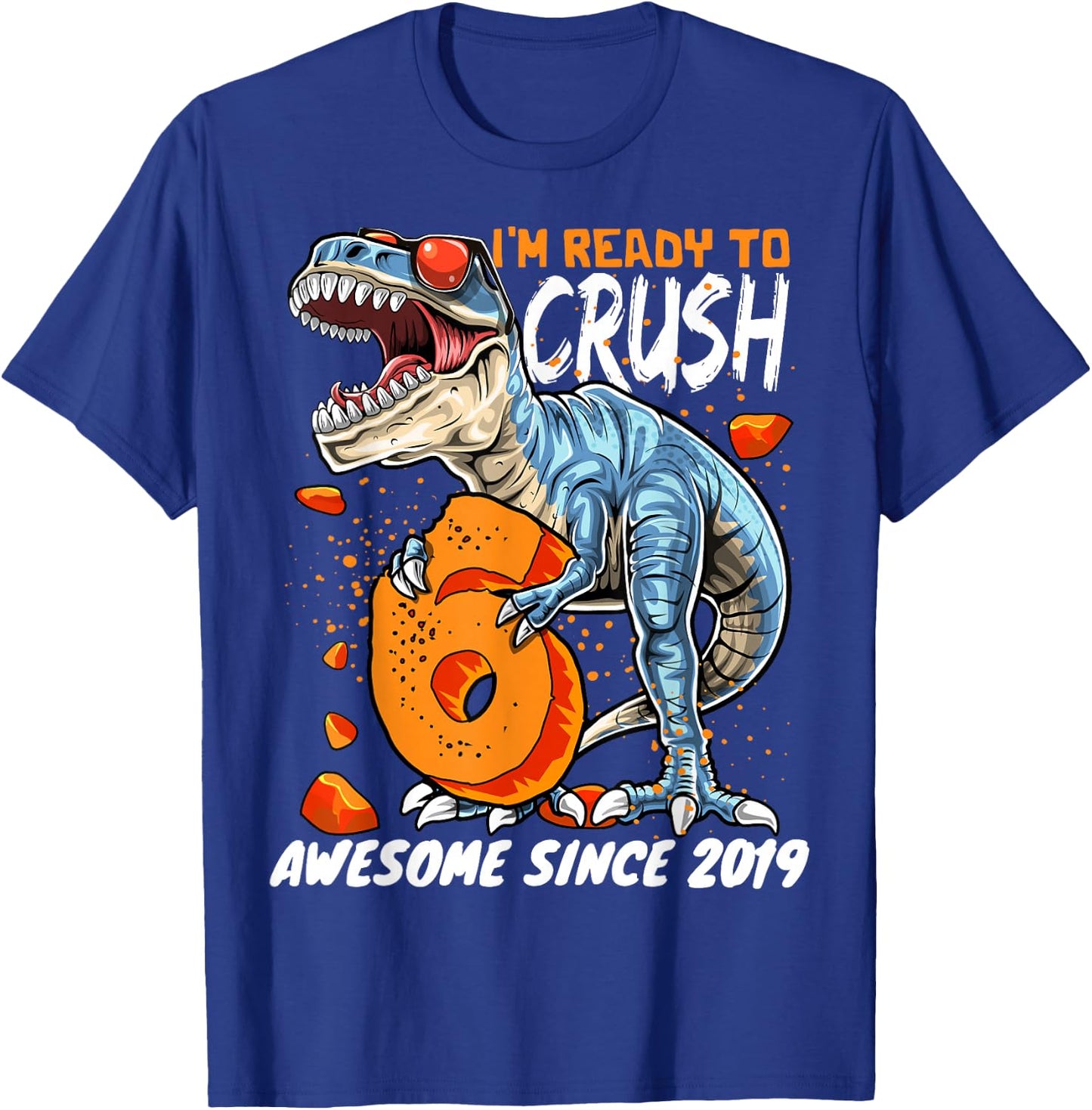 6th Birthday T Rex Dinosaur Party Boys Rawr I'm 6 T-Shirt - T-Shirt | Royal