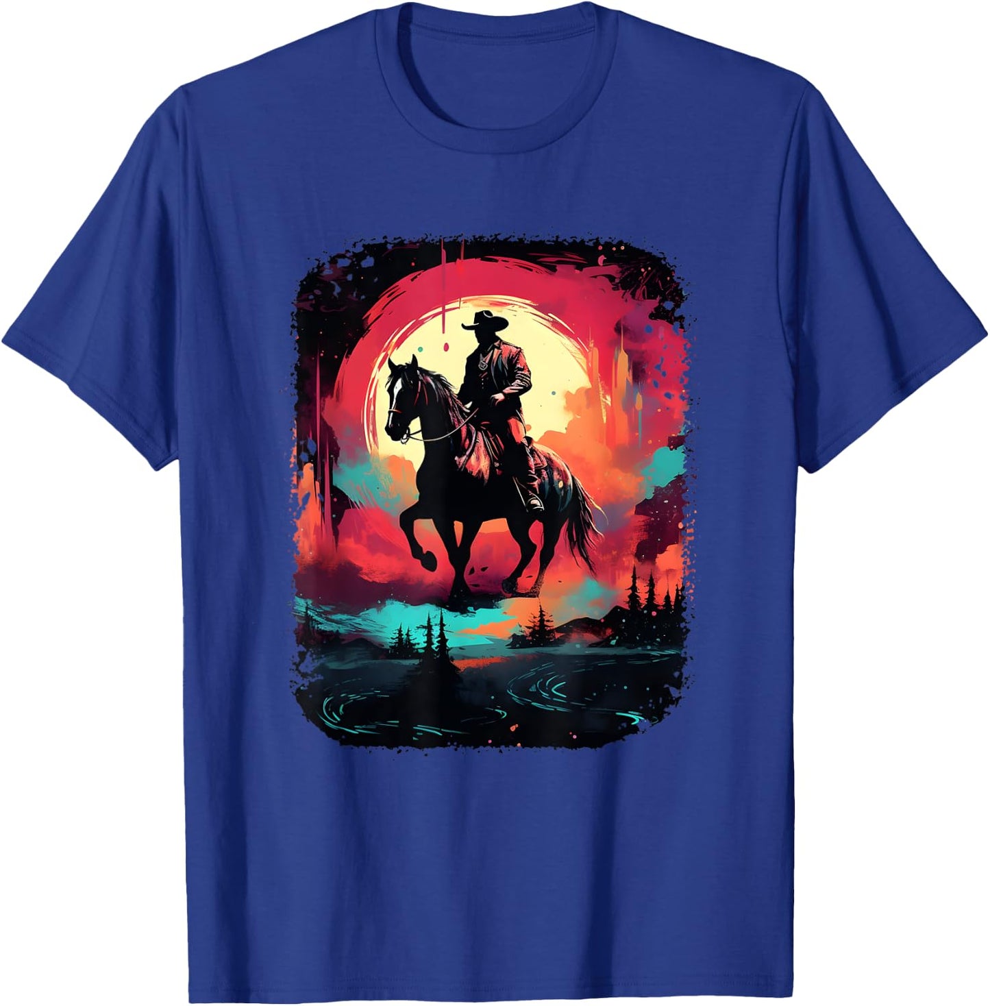 Colorful Retro Horse Lover Riding Western Cowboy Rodeo T-Shirt - T-Shirt | Royal