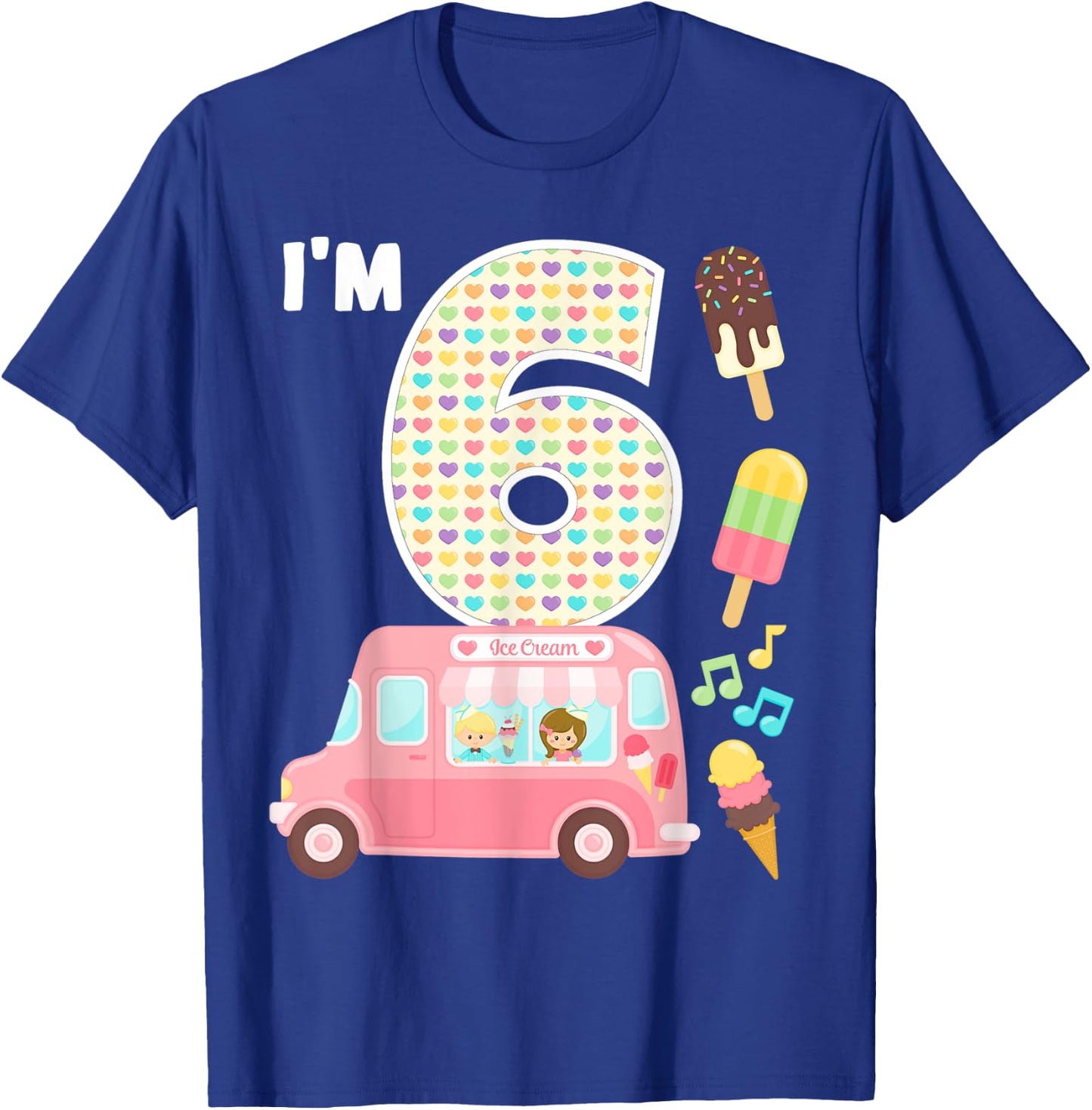 6th Birthday Crew Ice Cream Truck I'm 6 Bday Ice Cream Party T-Shirt - T-Shirt | Royal