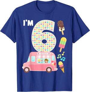 6th Birthday Crew Ice Cream Truck I'm 6 Bday Ice Cream Party T-Shirt - T-Shirt | Royal