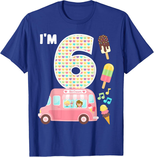 6th Birthday Crew Ice Cream Truck I'm 6 Bday Ice Cream Party T-Shirt - T-Shirt | Royal