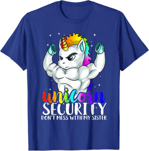Unicorn Security Dont Mess With My Sister Funny Brother T-Shirt - T-Shirt | Royal
