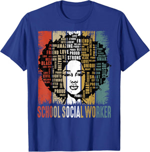 School Social Worker Afro African Women Black History Month T-Shirt - T-Shirt | Royal