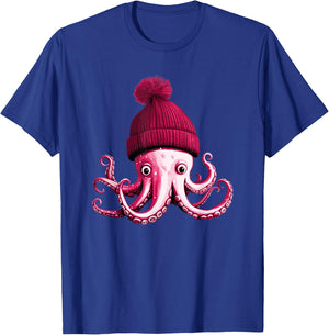Cephalopod Octopus Lover Chilling in Red Cap Novelty Clothing T-Shirt - T-Shirt | Royal