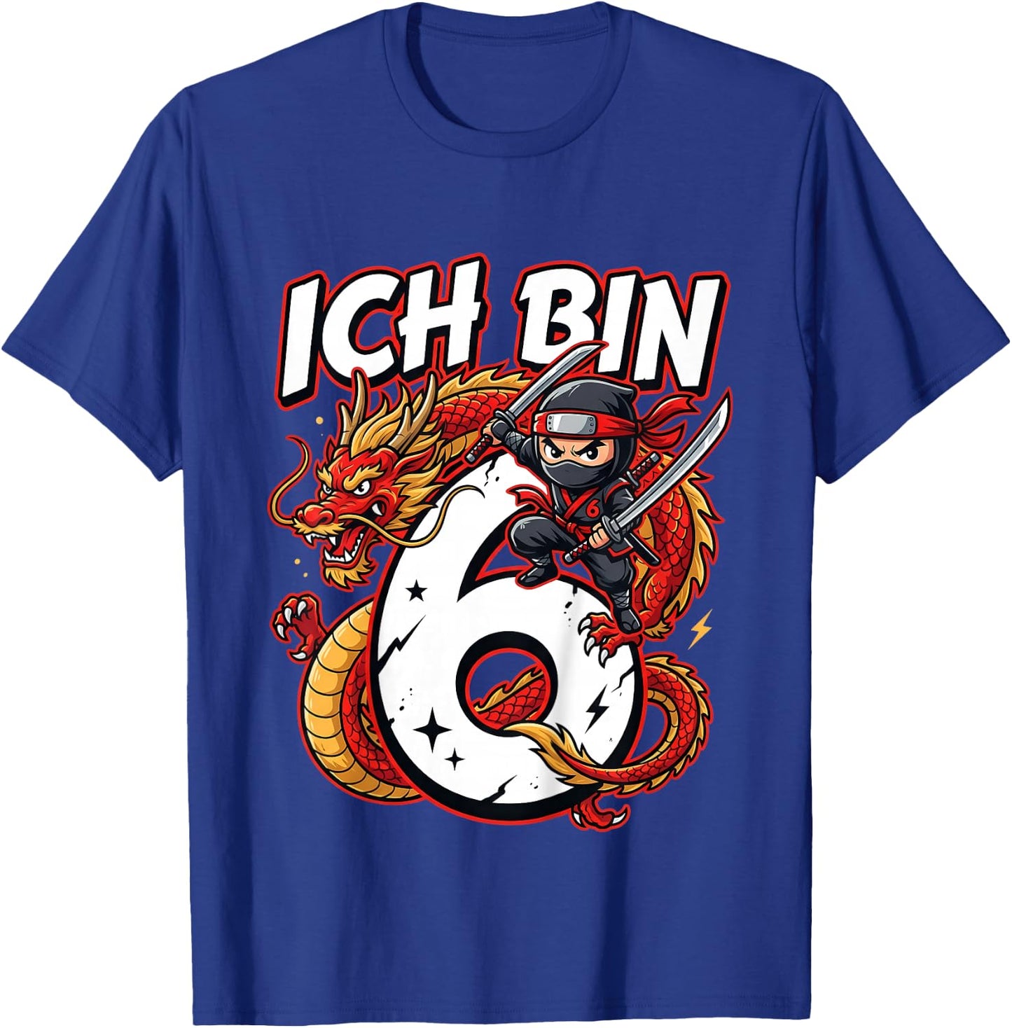 Cooler Ninja Geburtstag für Jungen mit Drache 6 Jahre T-Shirt - T-Shirt | Royal