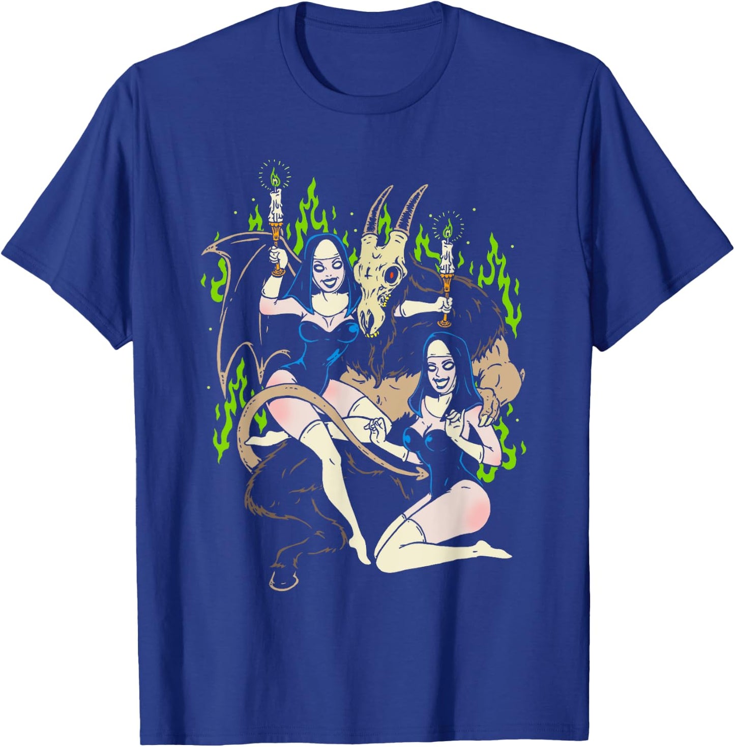 Baphomet Occult Goat Man Demon with Sexy Nuns T-Shirt - T-Shirt | Royal
