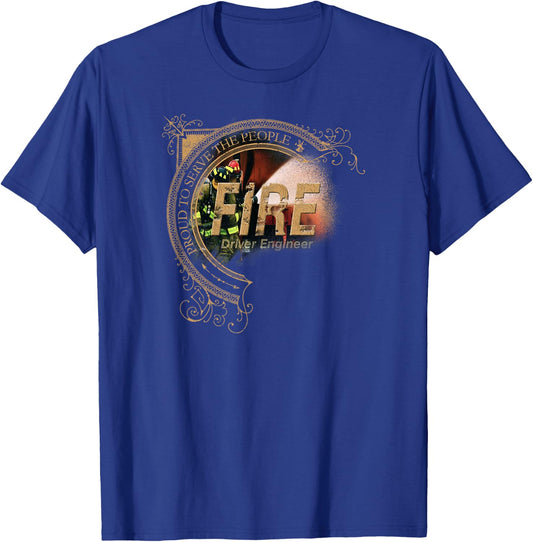 Firefighter Driver Engineer - Distressed Design T-Shirt - T-Shirt | Royal