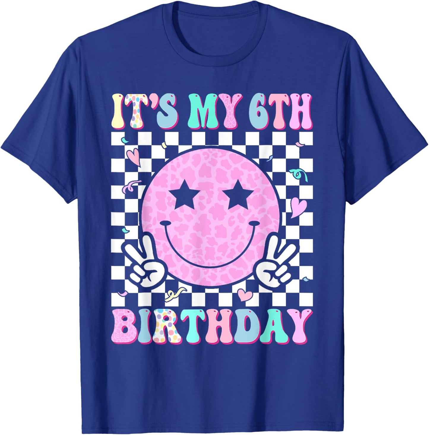Groovy Hippie Smile Face It's My 6th Birthday 6 Years Old T-Shirt - T-Shirt | Royal