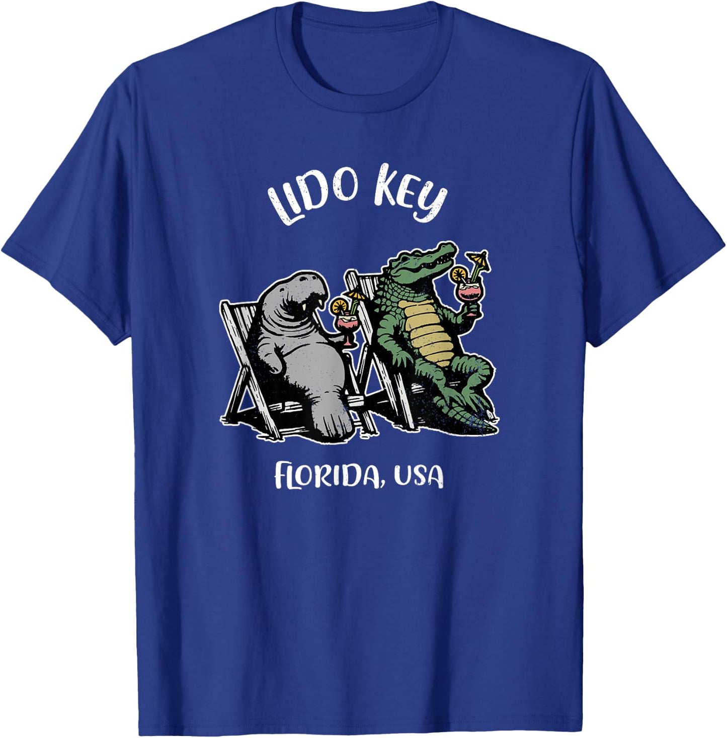 Lido Key Florida USA Funny Manatee and Alligator Design T-Shirt - T-Shirt | Royal