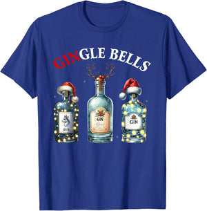 Gingle Bells Gin Christmas Lovers Reindeer Antlers Gin Drink T-Shirt - T-Shirt | Royal