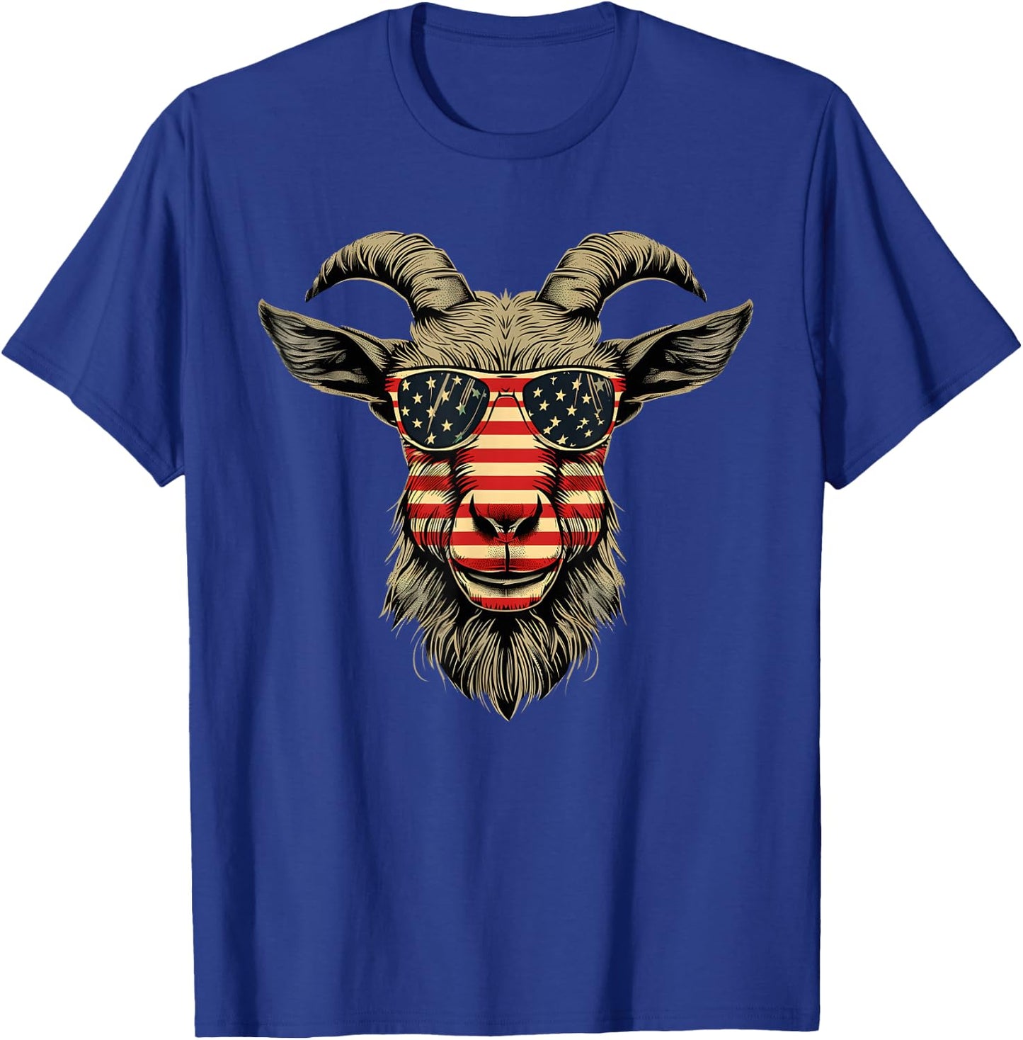 Cool Goat with Sunglasses and USA Flag Girls Kids Men T-Shirt - T-Shirt | Royal